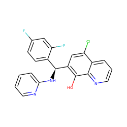 Oc1c([C@@H](Nc2ccccn2)c2ccc(F)cc2F)cc(Cl)c2cccnc12 ZINC001772656496