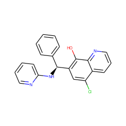 Oc1c([C@@H](Nc2ccccn2)c2ccccc2)cc(Cl)c2cccnc12 ZINC000040384065