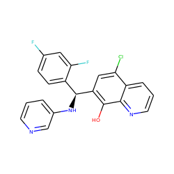 Oc1c([C@@H](Nc2cccnc2)c2ccc(F)cc2F)cc(Cl)c2cccnc12 ZINC001772603863