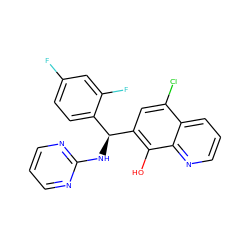 Oc1c([C@@H](Nc2ncccn2)c2ccc(F)cc2F)cc(Cl)c2cccnc12 ZINC001772652343