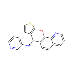 Oc1c([C@H](Nc2cccnc2)c2ccsc2)ccc2cccnc12 ZINC000001066220