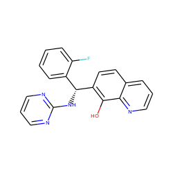 Oc1c([C@H](Nc2ncccn2)c2ccccc2F)ccc2cccnc12 ZINC001772640439