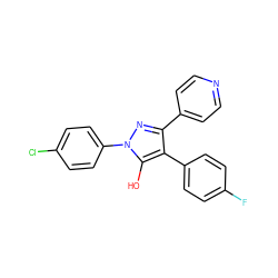 Oc1c(-c2ccc(F)cc2)c(-c2ccncc2)nn1-c1ccc(Cl)cc1 ZINC000100033054