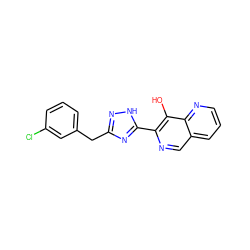 Oc1c(-c2nc(Cc3cccc(Cl)c3)n[nH]2)ncc2cccnc12 ZINC000040951855