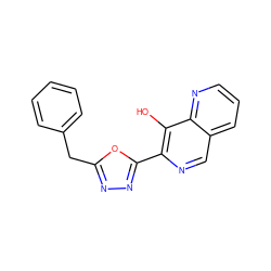 Oc1c(-c2nnc(Cc3ccccc3)o2)ncc2cccnc12 ZINC000042889380