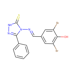 Oc1c(Br)cc(/C=N/n2c(-c3ccccc3)n[nH]c2=S)cc1Br ZINC000002053201