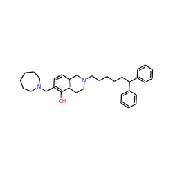 Oc1c(CN2CCCCCC2)ccc2c1CCN(CCCCCC(c1ccccc1)c1ccccc1)C2 ZINC000026476537