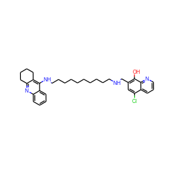 Oc1c(CNCCCCCCCCCCNc2c3c(nc4ccccc24)CCCC3)cc(Cl)c2cccnc12 ZINC000053246960