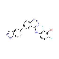 Oc1c(F)ccc(Nc2ncnc3ccc(-c4ccc5[nH]ncc5c4)cc23)c1F ZINC000143157677