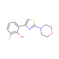 Oc1c(F)cccc1-c1csc(N2CCOCC2)n1 ZINC000299830710