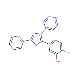 Oc1cc(-c2[nH]c(-c3ccccc3)nc2-c2ccnnc2)ccc1Cl ZINC000028564063