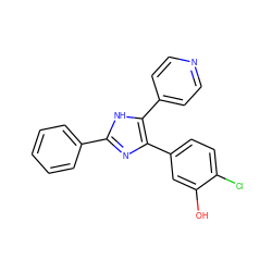 Oc1cc(-c2nc(-c3ccccc3)[nH]c2-c2ccncc2)ccc1Cl ZINC000028563889