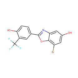 Oc1cc(Br)c2oc(-c3ccc(O)c(C(F)(F)F)c3)nc2c1 ZINC000013583643