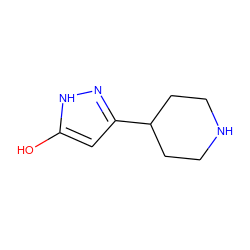 Oc1cc(C2CCNCC2)n[nH]1 ZINC000020213285