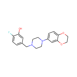 Oc1cc(CN2CCN(c3ccc4c(c3)OCCO4)CC2)ccc1F ZINC000073158005