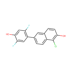 Oc1cc(F)c(-c2ccc3c(Cl)c(O)ccc3c2)cc1F ZINC000013645043