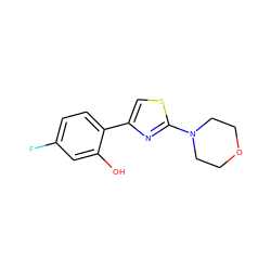 Oc1cc(F)ccc1-c1csc(N2CCOCC2)n1 ZINC000299824545