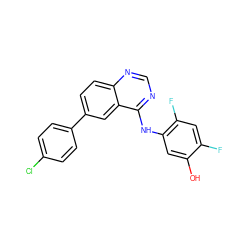 Oc1cc(Nc2ncnc3ccc(-c4ccc(Cl)cc4)cc23)c(F)cc1F ZINC000143176421