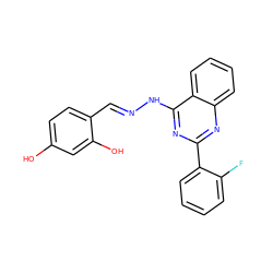 Oc1ccc(/C=N/Nc2nc(-c3ccccc3F)nc3ccccc23)c(O)c1 ZINC000005034961