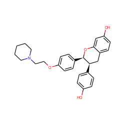 Oc1ccc([C@@H]2Cc3ccc(O)cc3O[C@@H]2c2ccc(OCCN3CCCCC3)cc2)cc1 ZINC000013560487