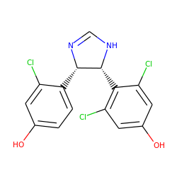 Oc1ccc([C@@H]2N=CN[C@@H]2c2c(Cl)cc(O)cc2Cl)c(Cl)c1 ZINC000013475121