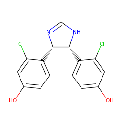 Oc1ccc([C@@H]2N=CN[C@@H]2c2ccc(O)cc2Cl)c(Cl)c1 ZINC000013475118