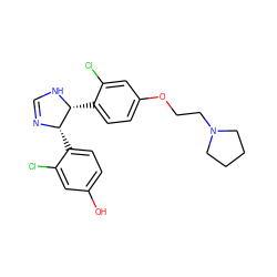 Oc1ccc([C@@H]2N=CN[C@@H]2c2ccc(OCCN3CCCC3)cc2Cl)c(Cl)c1 ZINC000013607932