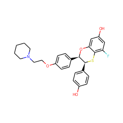 Oc1ccc([C@@H]2Sc3c(F)cc(O)cc3O[C@@H]2c2ccc(OCCN3CCCCC3)cc2)cc1 ZINC000026657943