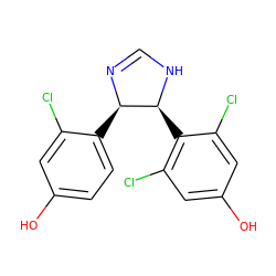 Oc1ccc([C@H]2N=CN[C@H]2c2c(Cl)cc(O)cc2Cl)c(Cl)c1 ZINC000013558455