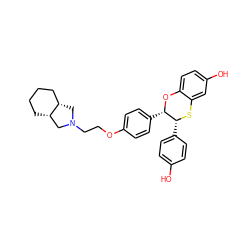 Oc1ccc([C@H]2Sc3cc(O)ccc3O[C@H]2c2ccc(OCCN3C[C@H]4CCCC[C@H]4C3)cc2)cc1 ZINC000028371502