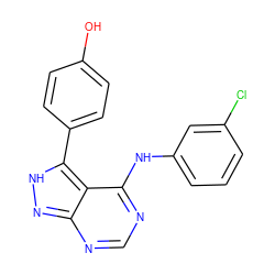 Oc1ccc(-c2[nH]nc3ncnc(Nc4cccc(Cl)c4)c23)cc1 ZINC000013766066