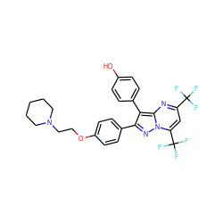 Oc1ccc(-c2c(-c3ccc(OCCN4CCCCC4)cc3)nn3c(C(F)(F)F)cc(C(F)(F)F)nc23)cc1 ZINC000014970954