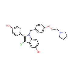 Oc1ccc(-c2c(Cl)c3cc(O)ccc3n2Cc2ccc(OCCN3CCCC3)cc2)cc1 ZINC000034251187