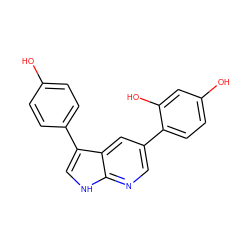 Oc1ccc(-c2c[nH]c3ncc(-c4ccc(O)cc4O)cc23)cc1 ZINC000103225150