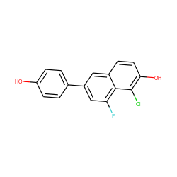 Oc1ccc(-c2cc(F)c3c(Cl)c(O)ccc3c2)cc1 ZINC000013645093