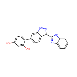 Oc1ccc(-c2ccc3c(-c4nc5ccccc5[nH]4)n[nH]c3c2)c(O)c1 ZINC000167388697