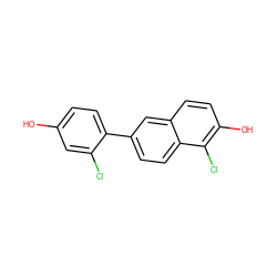 Oc1ccc(-c2ccc3c(Cl)c(O)ccc3c2)c(Cl)c1 ZINC000013645056