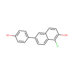 Oc1ccc(-c2ccc3c(Cl)c(O)ccc3c2)cc1 ZINC000013645009