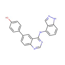 Oc1ccc(-c2ccc3ncnc(Nc4cccc5[nH]ncc45)c3c2)cc1 ZINC000143112814