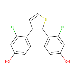 Oc1ccc(-c2ccsc2-c2ccc(O)cc2Cl)c(Cl)c1 ZINC000095587423