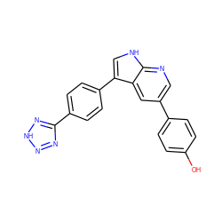 Oc1ccc(-c2cnc3[nH]cc(-c4ccc(-c5nn[nH]n5)cc4)c3c2)cc1 ZINC001772588115