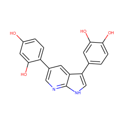 Oc1ccc(-c2cnc3[nH]cc(-c4ccc(O)c(O)c4)c3c2)c(O)c1 ZINC000103225155