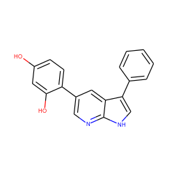 Oc1ccc(-c2cnc3[nH]cc(-c4ccccc4)c3c2)c(O)c1 ZINC000103225166