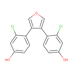 Oc1ccc(-c2cocc2-c2ccc(O)cc2Cl)c(Cl)c1 ZINC000095590211