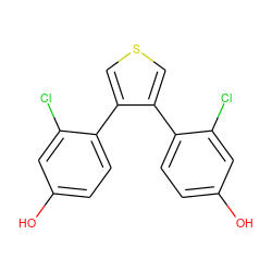 Oc1ccc(-c2cscc2-c2ccc(O)cc2Cl)c(Cl)c1 ZINC000095585964