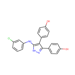 Oc1ccc(-c2n[nH]c(Nc3cccc(Cl)c3)c2-c2ccc(O)cc2)cc1 ZINC000063298149