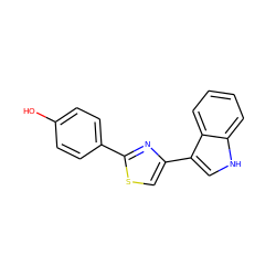 Oc1ccc(-c2nc(-c3c[nH]c4ccccc34)cs2)cc1 ZINC000000168196