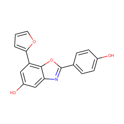 Oc1ccc(-c2nc3cc(O)cc(-c4ccco4)c3o2)cc1 ZINC000013583726