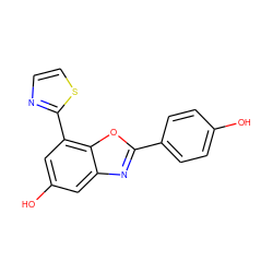 Oc1ccc(-c2nc3cc(O)cc(-c4nccs4)c3o2)cc1 ZINC000012353778