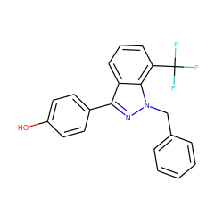 Oc1ccc(-c2nn(Cc3ccccc3)c3c(C(F)(F)F)cccc23)cc1 ZINC000013586334